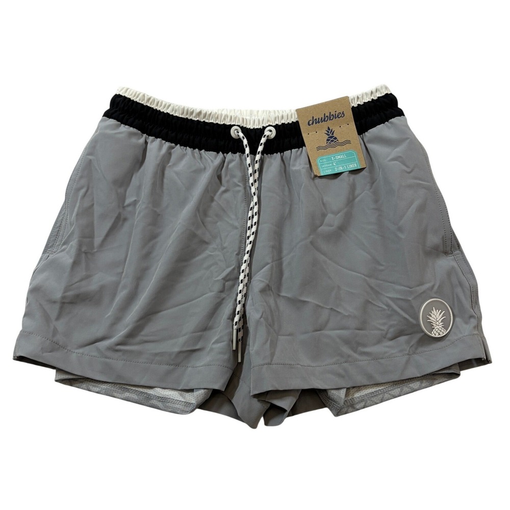 Chubbies Mens Grey 2-in-1 Performance Shorts 4 Inch Inseam XS New With Tags